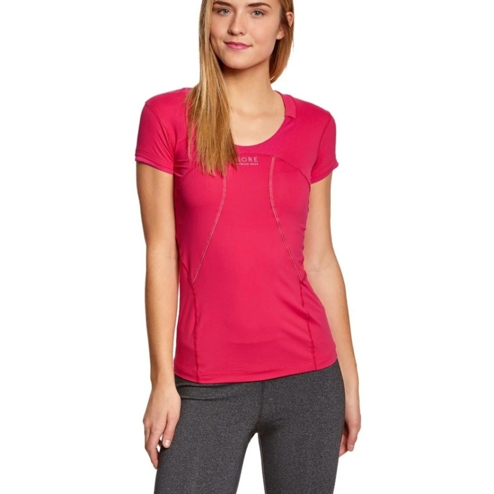 Gore Women's Air 2.0 Short Sleeve Running Shirt Berry Red Size XL Mesh Slim Fit